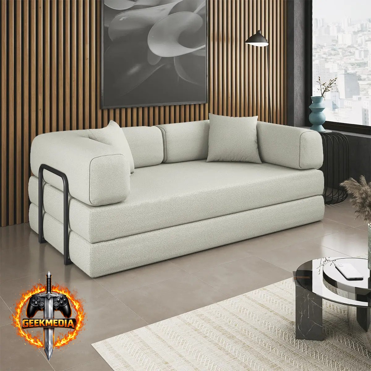 Sofá Cama Colchão Casal Compact Air Bege Balaqui