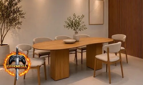 Mesa de Jantar 6 Lugares 180x90cm Orgânica Base Ripada