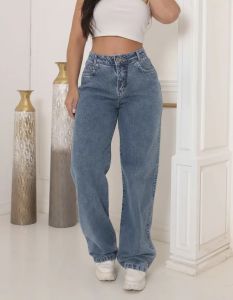 Calça Jeans Wide Leg Feminina Cintura Alta Stillge