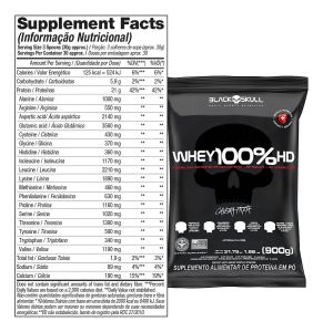Whey 100% HD Refil Black Skull 900g Baunilha