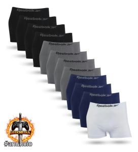 Kit 12 Cuecas Boxer Microfibra Adulto Sem Costura Reebok