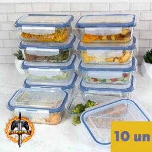 Kit 10 Potes de Vidro Herméticos 640ml Rishon