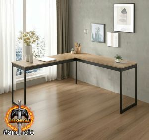 Mesa Escrivaninha Em L Industrial Nórdico E-led