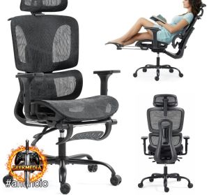 YESOP Cadeira De Escritório Ergonômica Mesh Com Apoio Para Pés Lombar 6D E Braços 3D Preta
