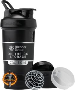 BlenderBottle Coqueteleira ProStak com Organizador e Armazenamento, 623g, Midnight Black