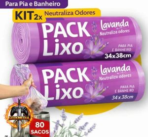 Sacos de Lixo Perfumados Lavanda - Kit 2x80 Unidades