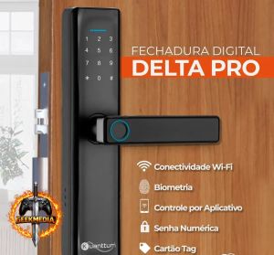 Fechadura Digital Biométrica Kuanttum Delta PRO WiFi Tuya Preta