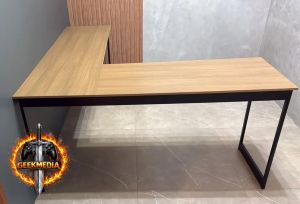 Mesa Em L Industrial Escrivaninha De Canto Nórdico Vintage Ferro e Madeira 150x74x45