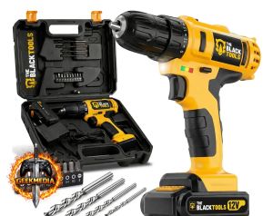 Furadeira Parafusadeira Sem Fio A Bateria Tb-12e 12v 3/8 10mm Com Maleta E Acessórios The Black Tools