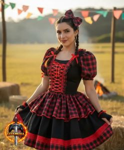 Vestido De Festa Junina Caipira Adulto  Luva