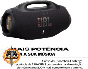JBL Boombox 4 Bluetooth Som Pro AI Sound Boost Bateria 34h - Preta