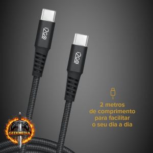 Cabo USB-C I2GO PRO 2m 3A Nylon Trançado Preto