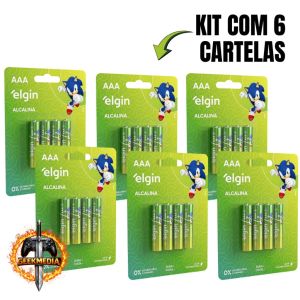 Kit 6 Cartelas de Pilha Alcalina AAA Palito Blister Com 4 Unidades Elgin