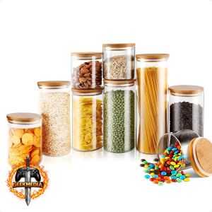 Kit 9 Potes Mantimentos Vidro Herméticos Com Tampa Bambu Alta Resistência Epsilon