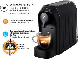 3 Corações TRES Cafeteira Espresso Multibebida Passione Preta 220V
