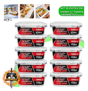 Kit 10 Potes de Vidro Herméticos 640ml