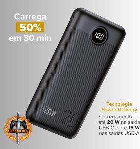 I2GO Power Bank 20000mAh - Power Delivery 20W - 2 USB  USB-C - Preto