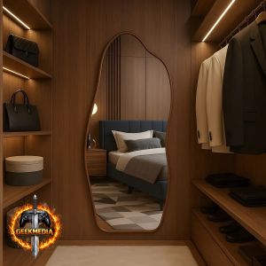 Espelho Orgânico Corpo Inteiro Grande 100x50 Moldura Caramelo Preto