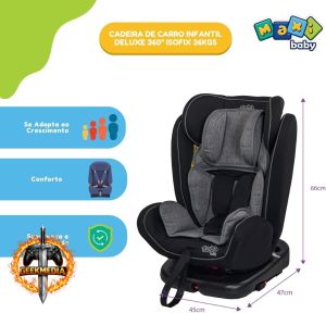 Maxi Baby Cadeira Carro 360 Isofix - Até 36kg - Cinza