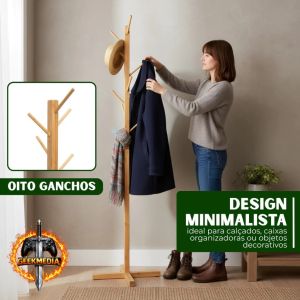 Mancebo Cabideiro Bambu Chão Arara Roupas Prateleira 158cm