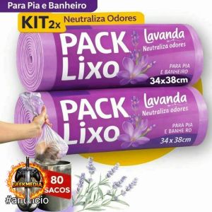 Sacos de Lixo Perfumados Lavanda - Kit 2x80 Sacos
