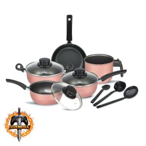 Jogo de Panelas Elegan com Tampa de Vidro 8 Peças - Rosa