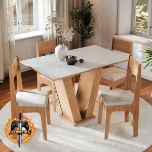 Conjunto Sala de Jantar 4 Lugares Mesa Vivi com Cadeiras Estofadas