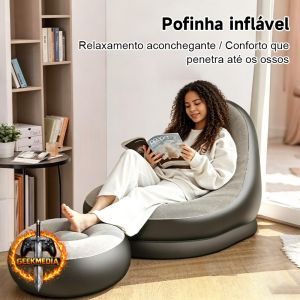 Poltrona Inflável Ultra Lounge Com Pufe Sofá Preguiçoso Cor Marrom