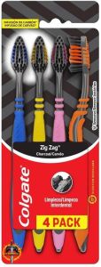 Escova Dental Colgate ZigZag Carvão Cores Variadas 4 Unidades