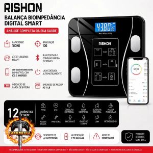 Balança Bioimpedância Digital Rishon 180kg Smart