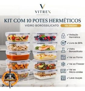 Kit 10 Potes Herméticos de Vidro 640ml