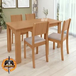 Conjunto Sala De Jantar Com 4 Cadeiras Grupo Lopas Easy Line Cor Amêndoa
