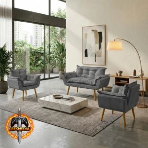 Kit Namoradeira e 2 Poltronas Decorativas Alice - 3 Peças