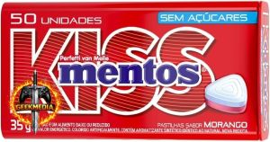 Pastilhas Mentos Kiss Sem Açúcar Sabor de Morango 35g 50 Unidades