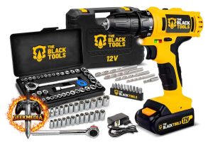 Parafusadeira Furadeira Sem Fio Bateria 12v P/ Madeira Metal Tb-12e The Black Tools