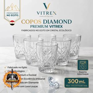 Jogo com 6 Copos Diamond Vidro 300ml