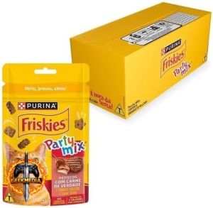 Friskies Party Mix Petisco para Gatos Adultos Carne, Cordeiro e Carne Suína 40g Display 15 Unidades