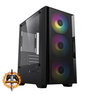Gabinete Gamer Acegeek Stratus Mesh, Rainbow, Mid-Tower, Lateral de Vidro, Com 3 Fans, Preto