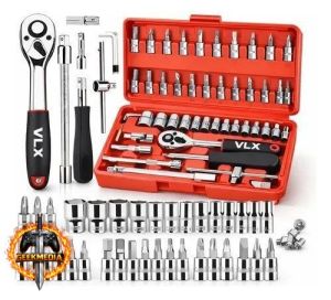 Maleta Jogo 46 Peças 1/4 Bits e Soquetes 414mm Compacto Prateado