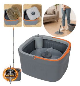 Mop Giratorio Agua Limpa Quadrado Compartimentos Separados Cor Cinza-escuro