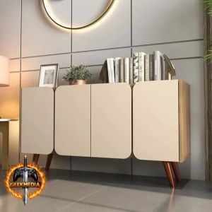 Buffet Aparador Balcão Retrô Off White 4 Portas Curva Sala