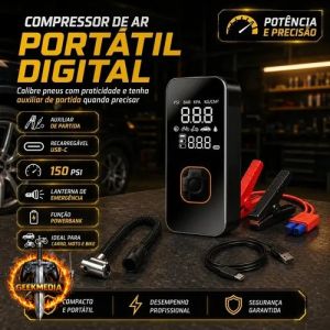Auxiliar Partida Bateria  Compressor Ar Emergência Portátil 10000mah Veicular 12V Power Bank