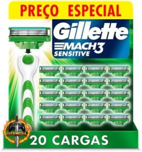 Gillette Mach3 Sensitive Carga para Aparelho de Barbear, 20 unidades
