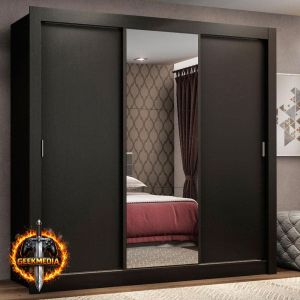 Guarda Roupa Madesa Mônaco 3 Portas Correr Espelho - Preto