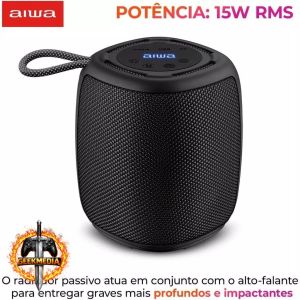 Caixa de Som Aiwa Speaker 15W IPX4 - AWS-SP-03-B Preto