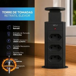 Torre de Tomada Embutir Neo Avant Preta 3 Tomadas Flex