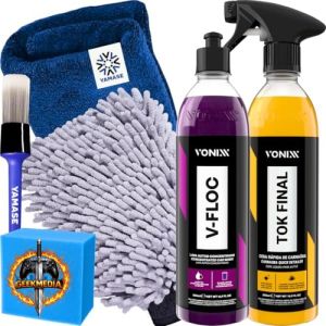 Kit V-Floc Shampoo Neutro Super Concentrado  Cera Líquida Protetora Tok Final  Luva e Pano Microfibra Vonixx