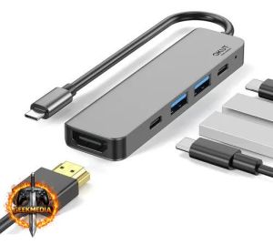 Okut Hub USB-C Tipo C Dock Thunderbolt HDMI 4K USB 3.0 Cinza
