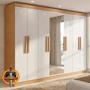 Guarda-roupa Casal Easy Slim 8 Portas com Espelho Amêndoa/Off